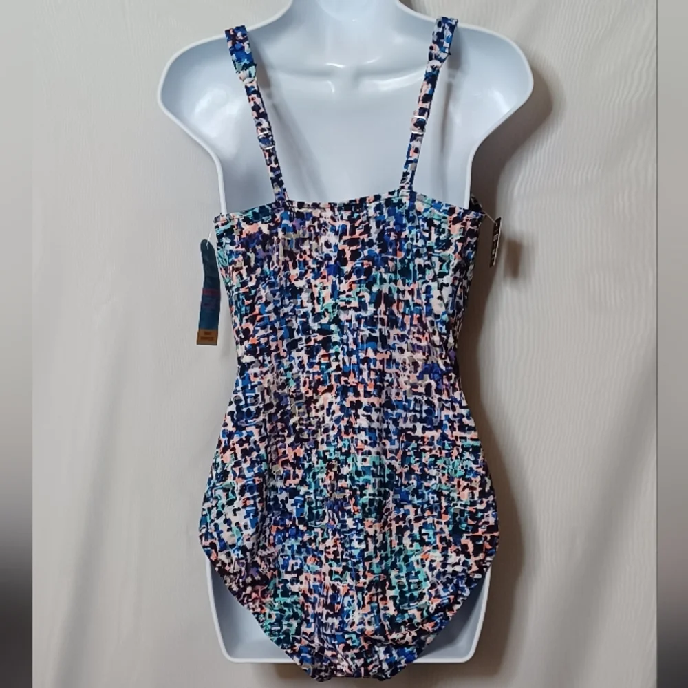 SWIM Solutions Women's Black Multi-Color Sherred Swimsuit. Size 16 - Picture 6 of 16